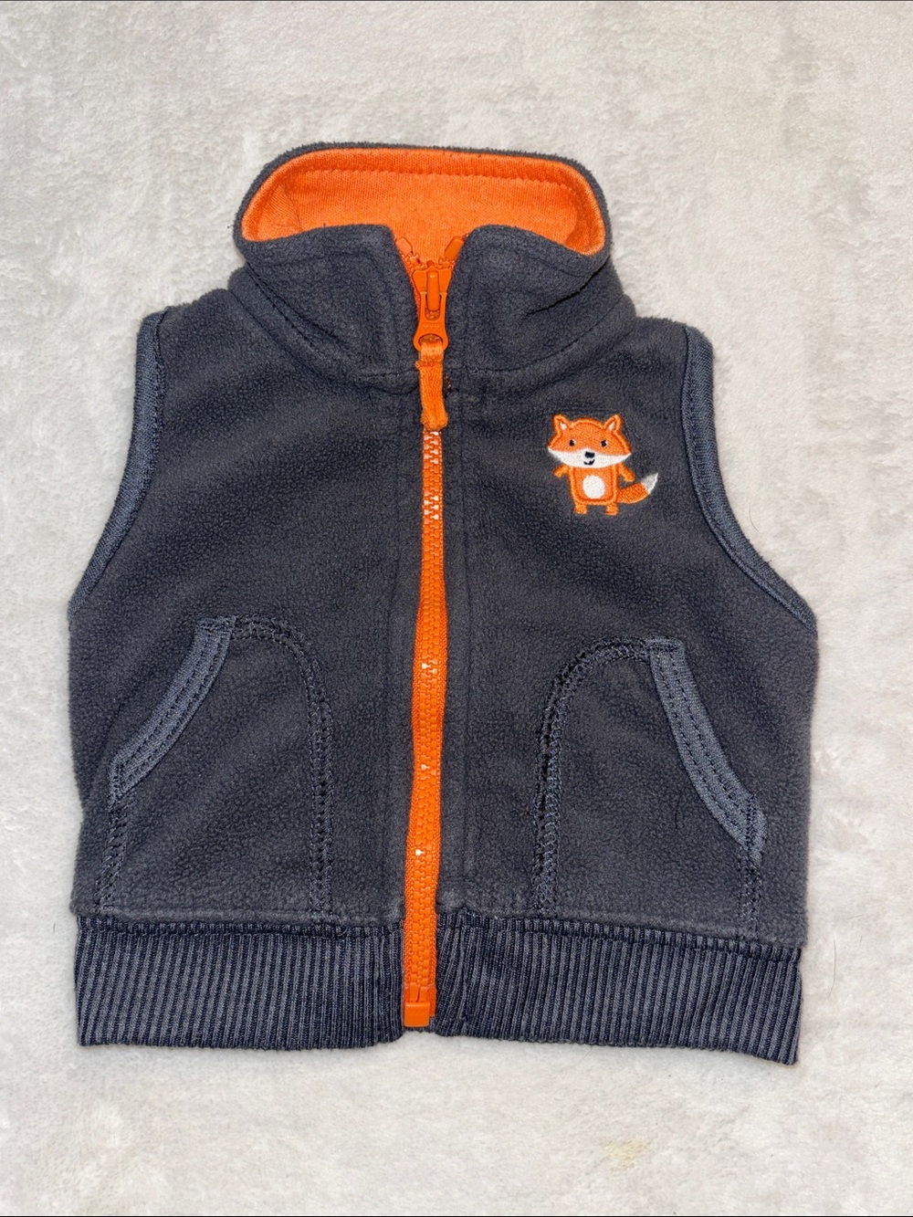(3 for $10) carters newborn Fleece Vest with Orange Fox Accent - Gray & Orange